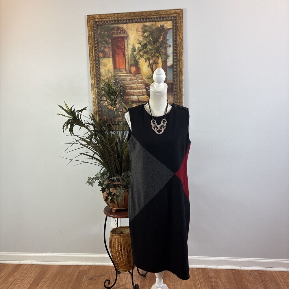 Tahari Arthur S. Levine Round‎ Neck Sleeveless Sheath Color block Dress Size 12
